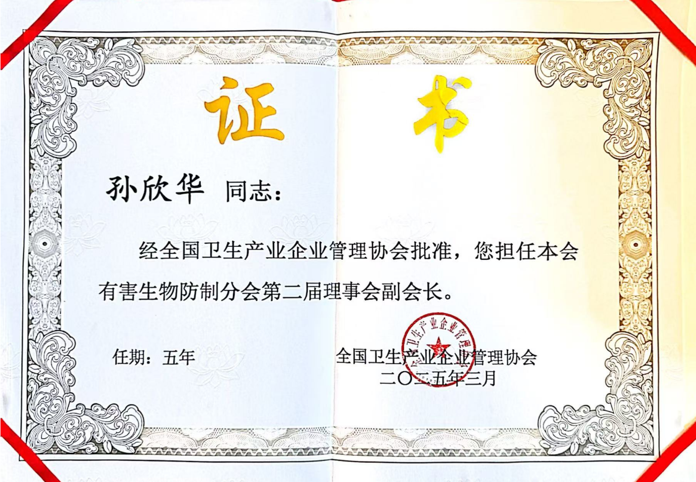 理事会副会长证书